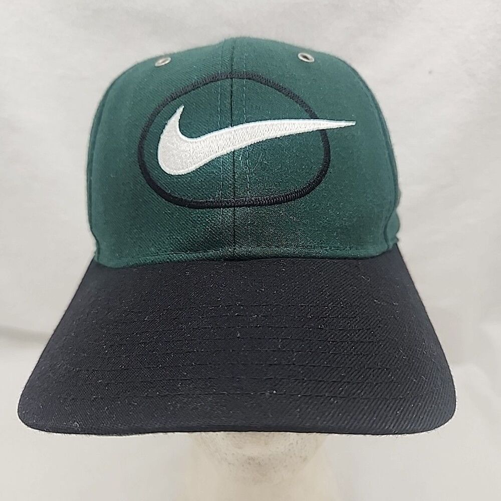 Cap NIKE Swoosh Wool Blend Hat Adult S/M Embroidered Black Oval White Logo VTG